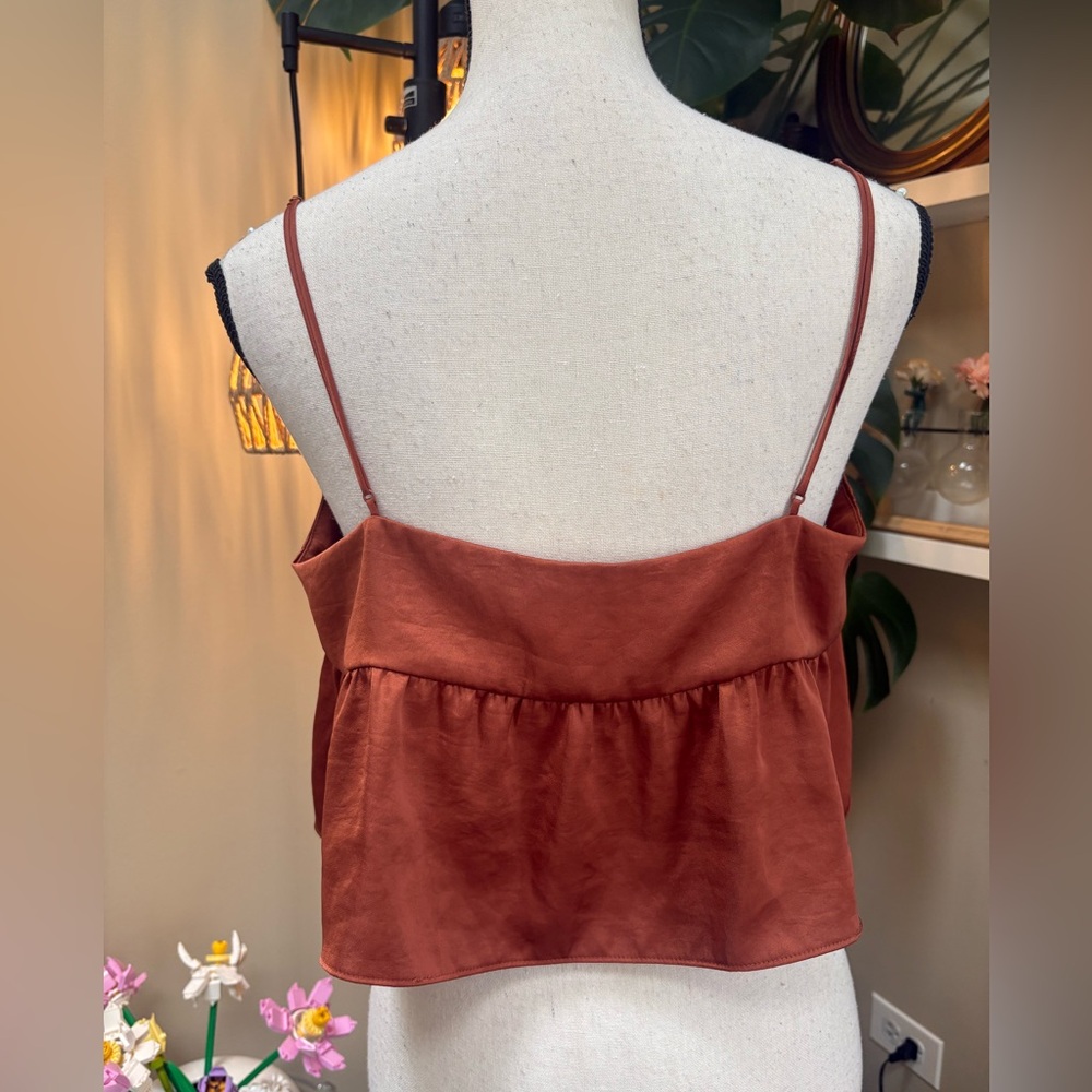 Wilfred Aritzia Rust Orange Satin Flounce Cami Top with Adjustable Straps - Picture 5 of 8
